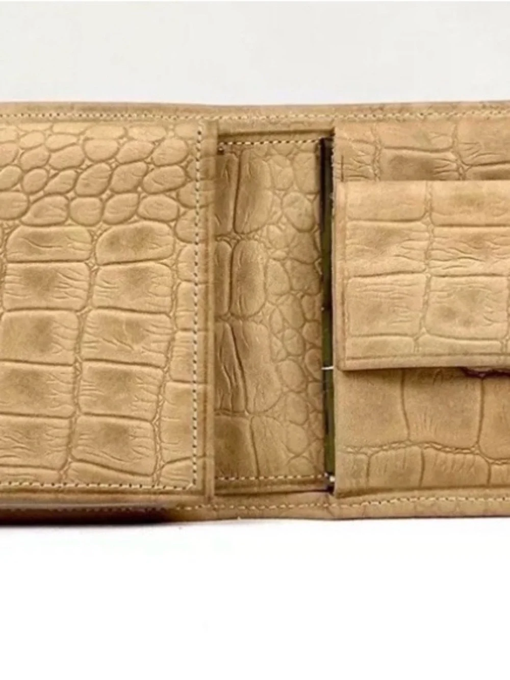 Vintage Elko Cowhide Leather Gator Grain Bifold Wallet Tan NOS